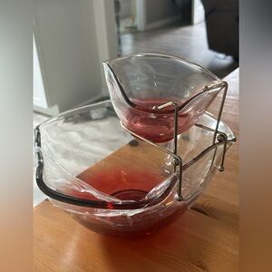 Indian Glass Ruby Chip & Dip Salad Set
